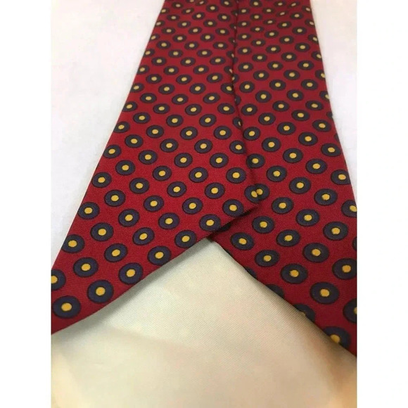Vintage Red Yellow Polka Dots Polyester Men's Mid Century Classic Neck Tie - Picture 3 of 4
